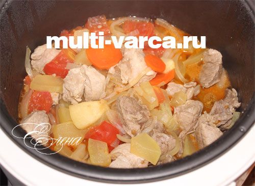 Тушкована свинина з кабачками та овочами