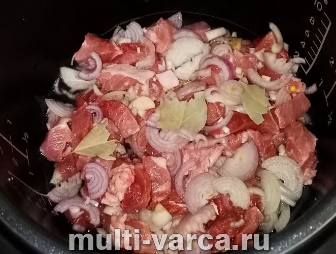 Тушкована свинина в цибулі