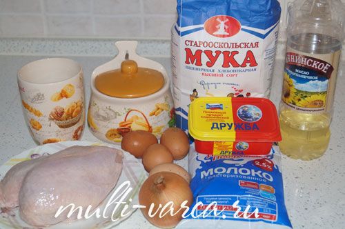 Млинці на молоці з начинкою з курки та сиру