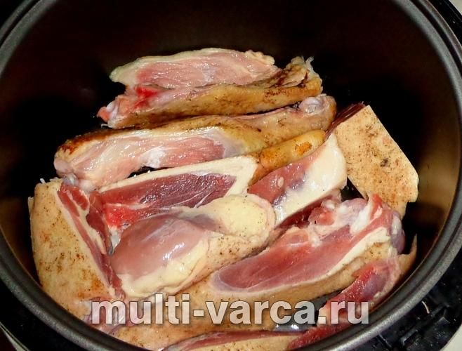Гуска тушкована в мультиварці шматочками