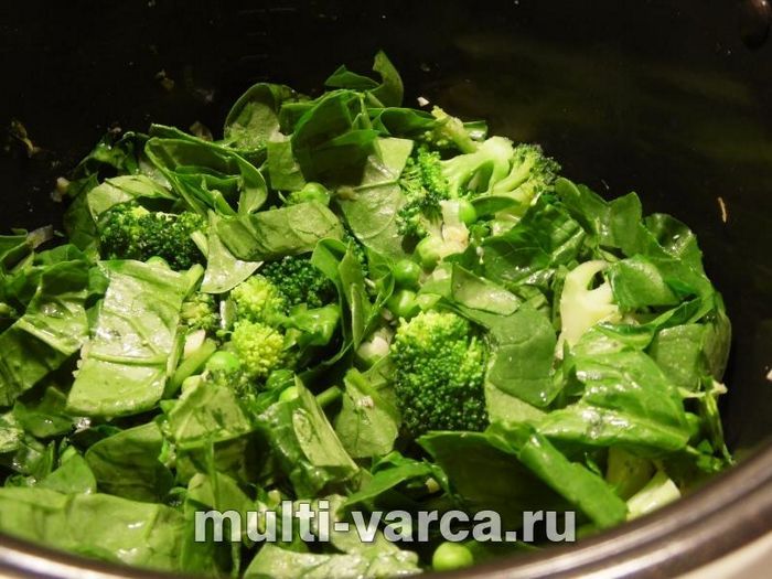 Курка із зеленим овочевим рагу із зеленими овочами