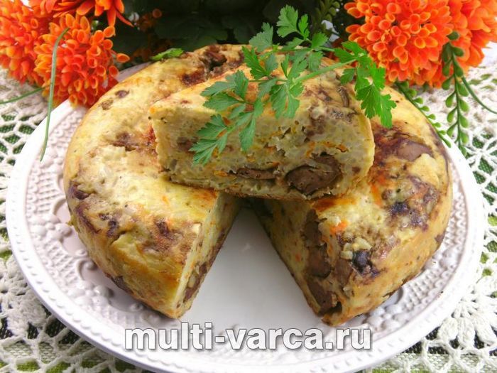 Пиріг із рисом і курячою печінкою в мультиварці