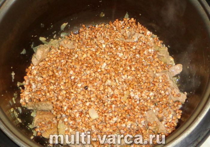 Гречка з яловичою печінкою в мультиварці