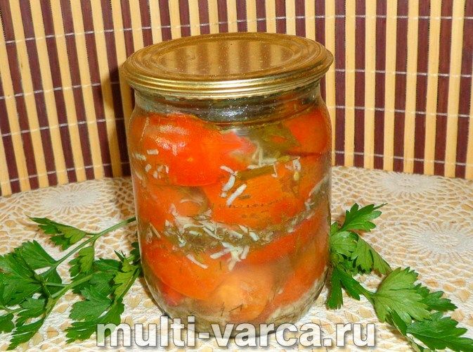 Помідори із зеленню та часником на зиму