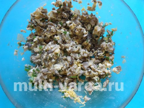 Чебуреки з грибами, сиром, яйцем і зеленою цибулею в мультиварці